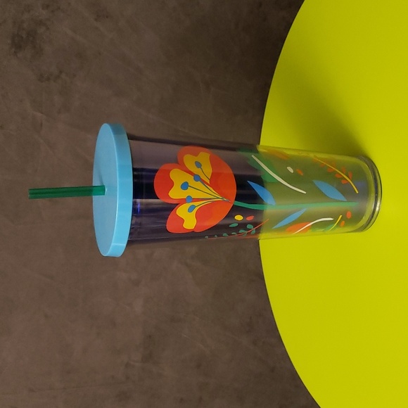 Starbucks 2018 Clear Blue Poppy Flower Floral Cold Cup Coffee Tumbler 24oz Venti - Picture 3 of 4
